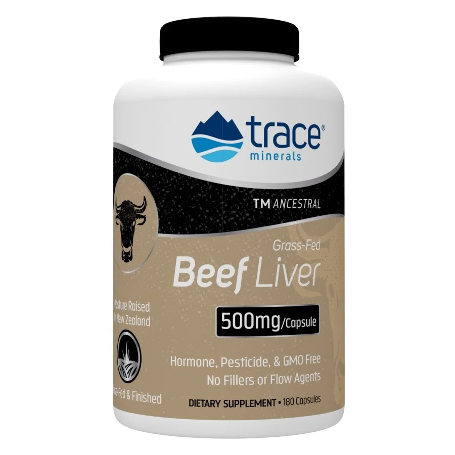 Trace Minerals Ancestral Beef Liver Capsules, 3000 mg Bovine Liver, Pasture Raised, Keto Friendly, 180 Count, 30 Servings
