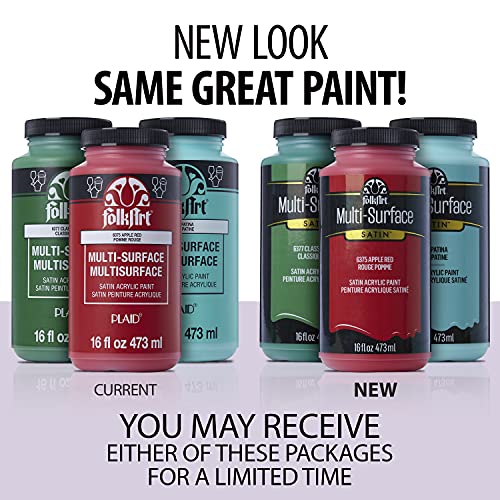 FolkArt Multi-Surface Satin Acrylic Paint in Assorted Colors, 16 oz, Titanium White 16 Fl Oz