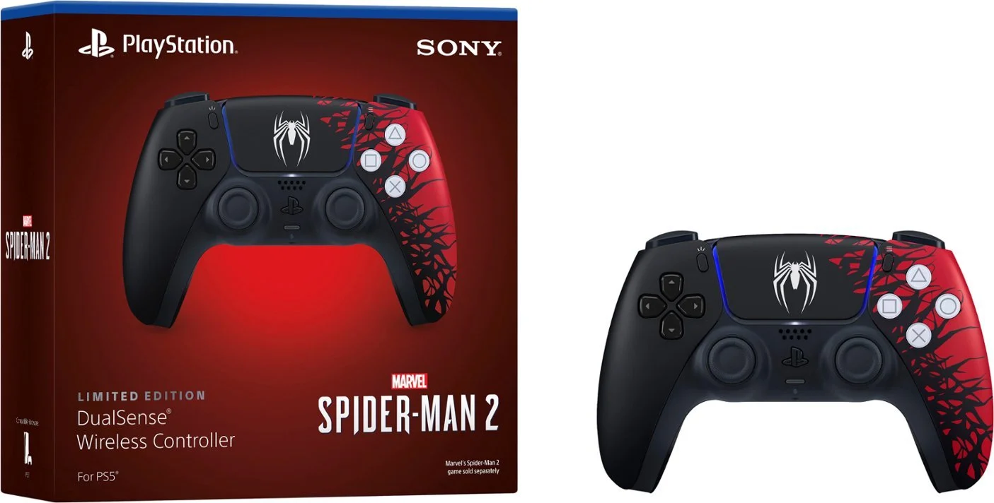 PlayStation 5 Disc Edition Marvel's Spider-Man 2 Limited Bundle with Two Controllers Spider-Man and Midnight Black DualSense and Mytrix Hard Shell Protective Controller Case - PS5 Gaming Console
