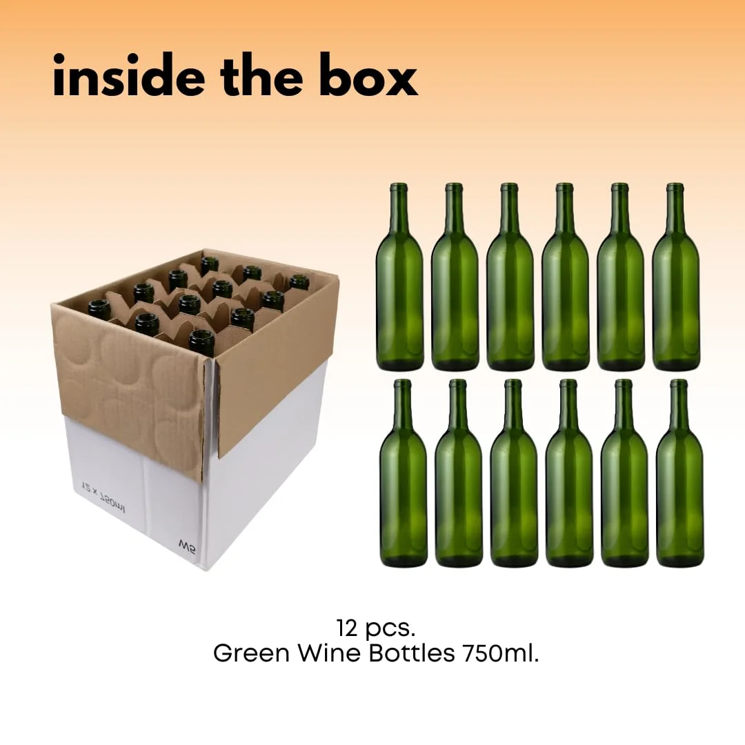 Green Wine Bottles, 750 Ml Capacity (Pack Of 12)