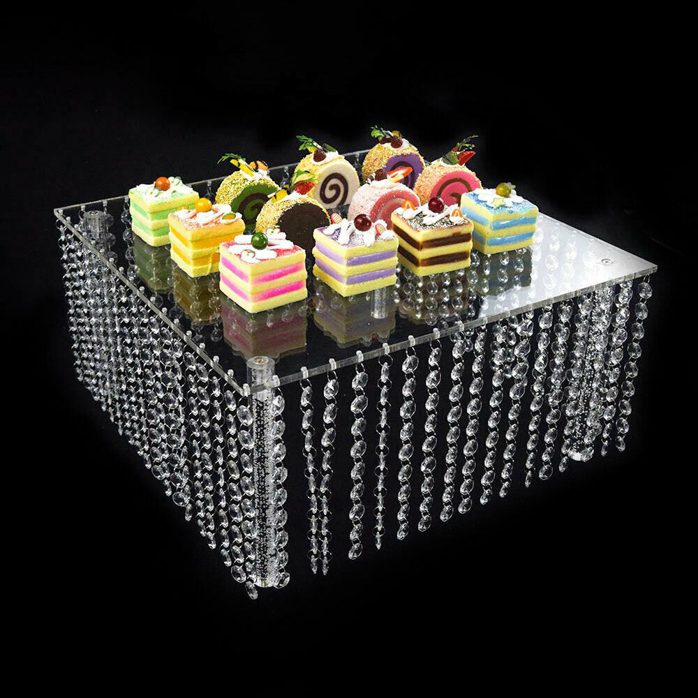 Miumaeov Set of 3 Clear Acrylic Cake Stands Square Cupcake Stands Dessert Display with Crystal Pendants