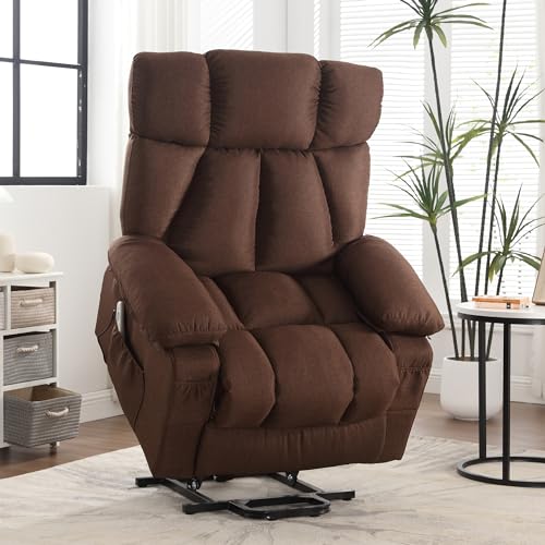 Oversized Power Lift Recliner Chair for Elderly, Big and Tall Lift Chair with Massage and Heat for Living Room, Fabric Electric Recliner Chairs with 4 Side Pockets, USB Charge Port, Blue