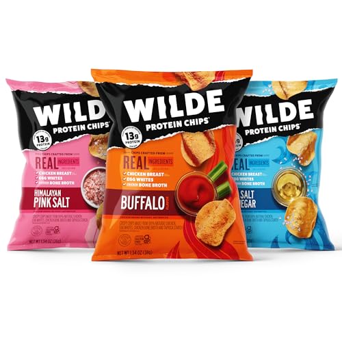 WILDE Protein Chips Variety Pack, Protein Snacks, Keto chips, Made with Real Ingredients, 1.34oz Bags (Pack of 12) - High Protein, Low Carb Snack Box
