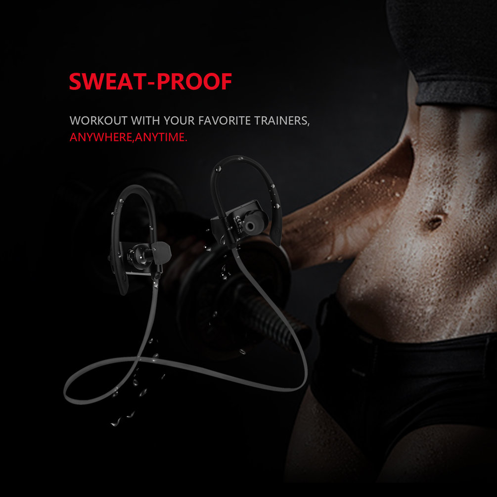 [US IN STOCK] Bluetooth Headphones, Best Wireless Sports Earphones Waterproof HD Stereo Sweatproof Earbuds for Gym Running Workout 8 Hour Battery Noise Cancelling Headsets Black