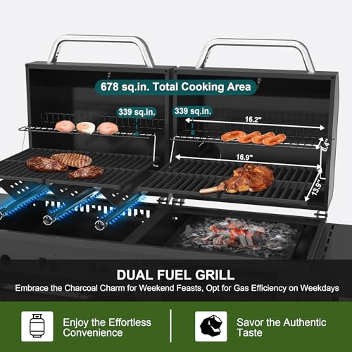 Brand-Man Griddle Grill Combo 6-Burner, 2 in 1 Versatile Propane Gas Grill and Griddle with Double Stainless Steel Lids, BBQ Combo for Outdoor Kitchen & Backyard Barbecue Cooking