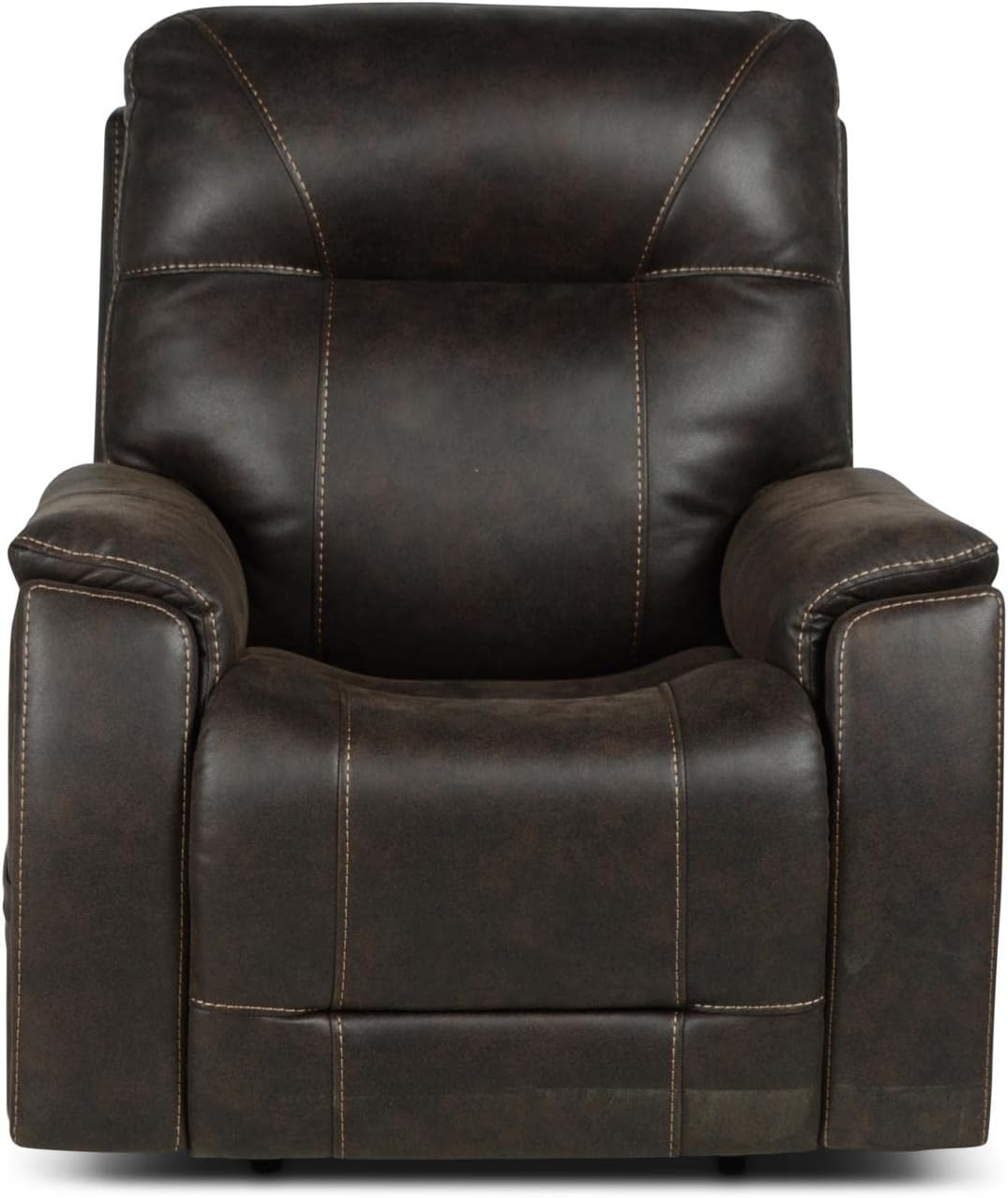 Steve Silver Lexington Triple Canyon Walnut Leatherette, Power Headrest, Footrest, Lumbar, Cupholders, Recliner Chair, 38 x 42 x 42, Saddle Brown