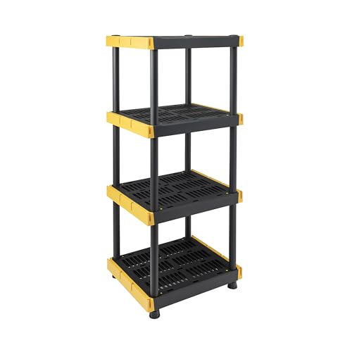 BLACK & YELLOW® 4-Tier Heavy Duty Plastic Storage Shelving Unit, 100lbs/shelf (55”H x 24”W x 20”D), for Indoor/Outdoor Organization, Modular Rack, Extremely Durable®, Made in The USA [2 Pack]