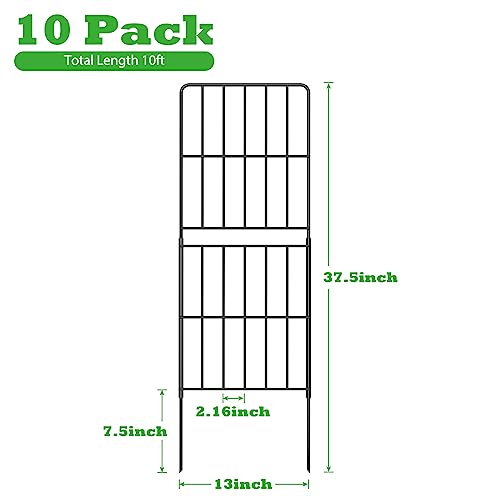 OUSHENG Decorative Garden Fence Fencing 10 Pack, 37.5in (H) x 10ft (L) Rustproof Metal Wire Panel Border Animal Barrier for Dog, Flower Edging for Yard Landscape Patio Outdoor Decor, Square