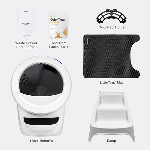 Whisker Litter-Robot 4 Bundle with Litter-Robot 4, 6 OdorTrap Pack Refills, 50 Waste Drawer Liners, Ramp, Mat and Fence