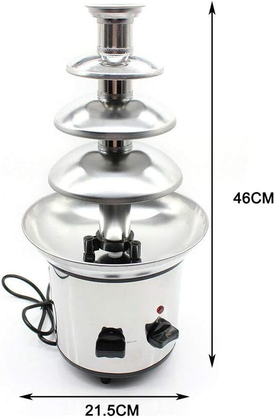 4-Tier Chocolate Fondue Fountain - Electric Stainless Steel Chocolate Melts Dipping Warmer Heated Melting Machine Commercial
