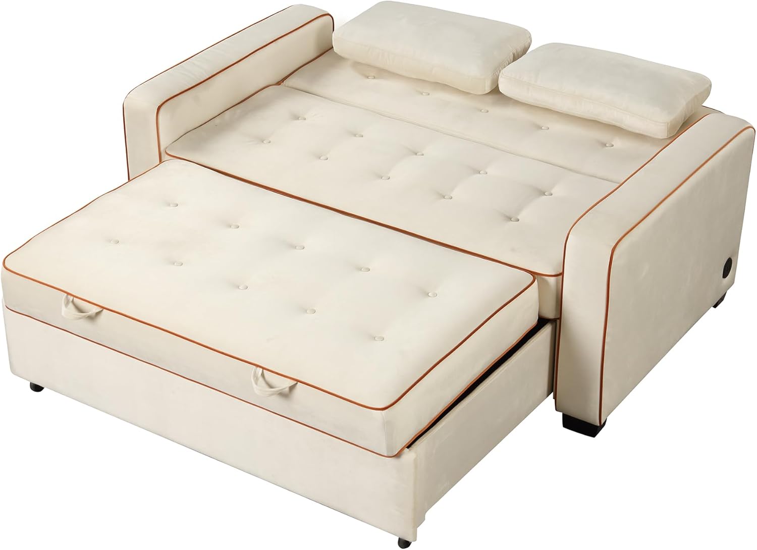 3 in 1 Multi-Functional Pull Out Sofa Bed , Velvet Upholstered Convertible Sleeper Loveseat Couch Guest Daybed with Adjustable Backrest and Dual USB Charging Port for Living Room Office RV Furniture