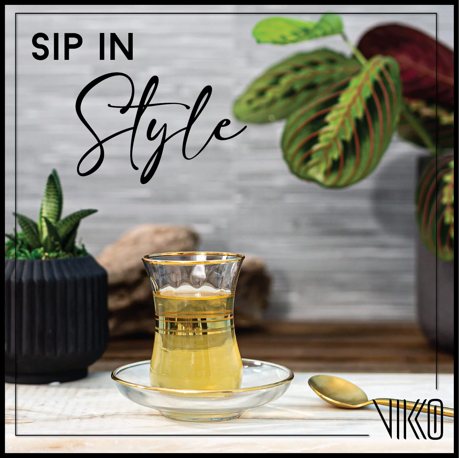 Vikko Turkish Tea Glasses & Saucers, 4 Oz Authentic Turkish Tea Cups,Set of 6 Clear Glass Tea Cups And Saucers, Gold Accented Turkish Tea Cup Set, 6 Cups and 6 Plates