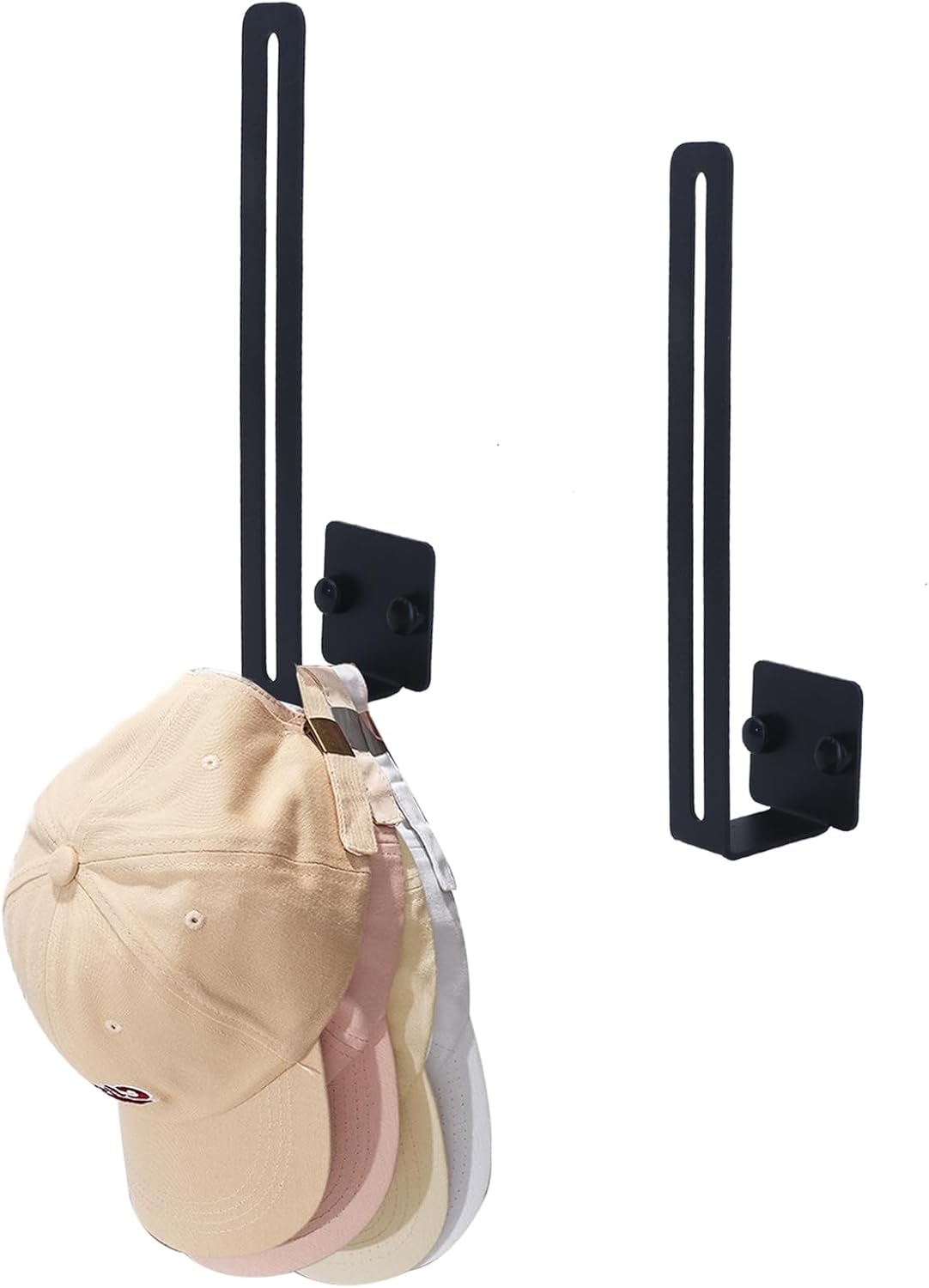 2 Pack Hat Racks for Baseball Caps Wall，Adhesive Hat Organizer for Baseball Caps，Hat Holder for Closet Bedroom Storage，Space Saving Modern L -Shaped Hat Hooks Wall Mount