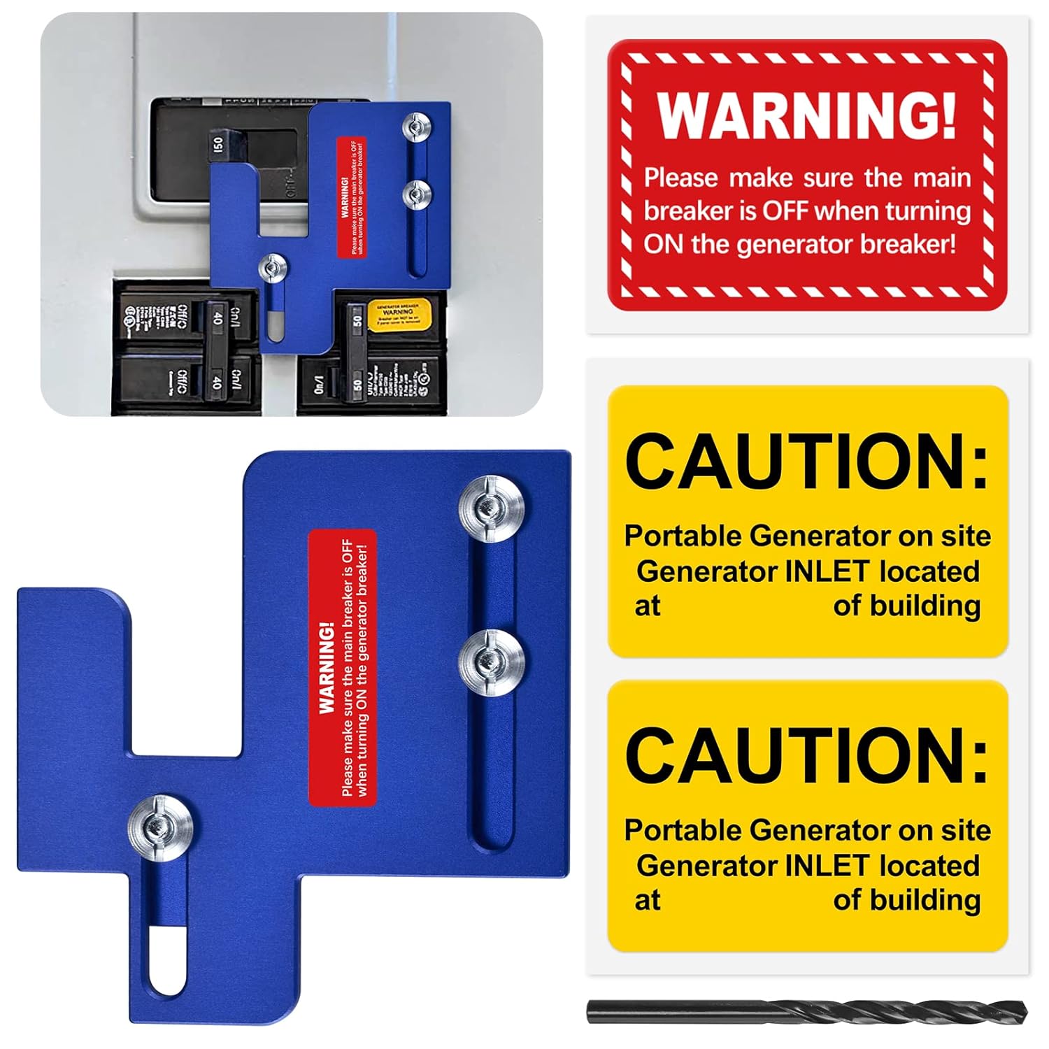 ACANORA Generator Interlock Kit Silver for Cutler Hammer CH and BR Series with Plug in Neutral Main 150 and 200 amp Panels, 1 1/4 - 1 7/16 Inch Spacing Between Main and Branch Breaker