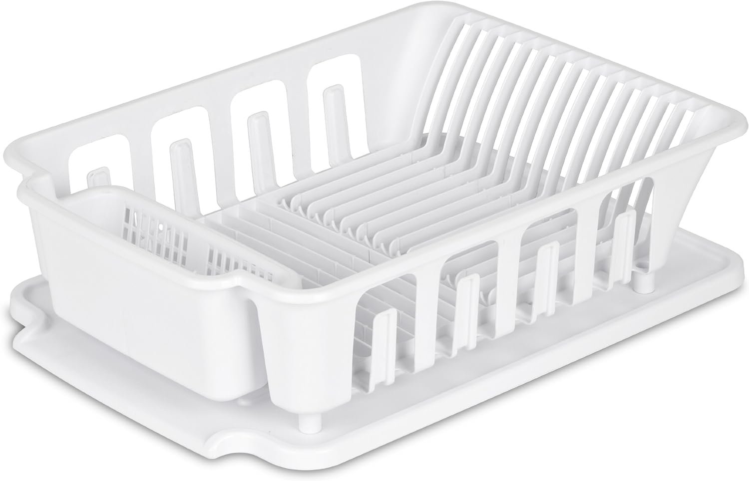 STERILITE 2-Piece Large Sink Set Dish Rack Drainer, White 18 L x 13 3/4