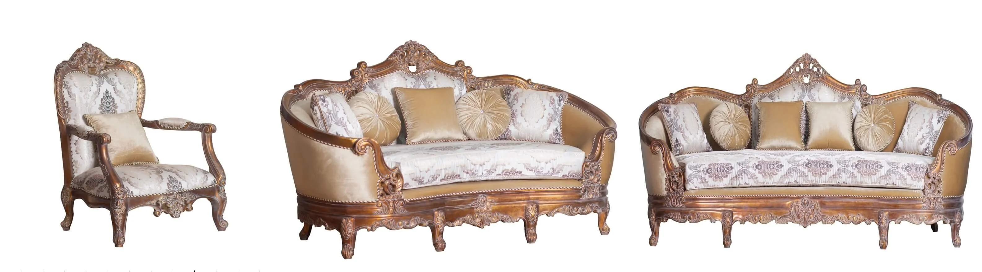 Luxury Antique Dark Cooper Wood Trim VICTORIAN Sofa Set 3 EUROPEAN FURNITURE