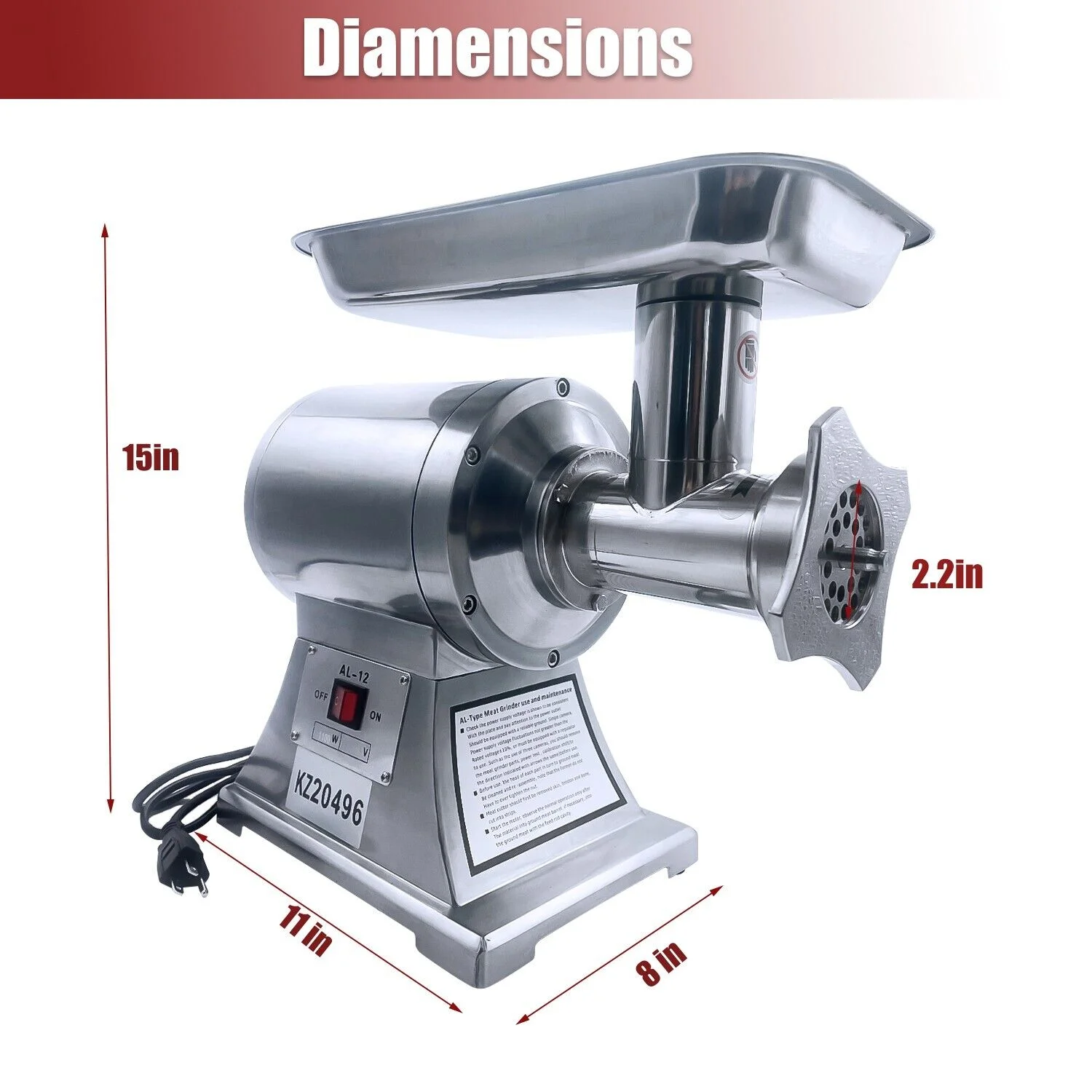 iMeshbean Commercial Electric Meat Grinder, 1100W 550lbs Per Hour Stainless Steel Commercial Sausage Stuffer For Commercial and Home Use