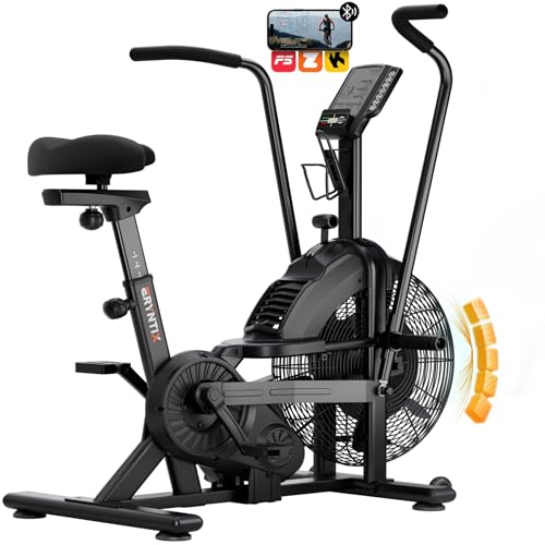 Air Bike, Exercise Bike with Magnetic & Air Resistance Fan Bike, Stationary Bike for Home Cardio Workout, Adjustable Indoor Cycling Bike with APP & Dual Action Handlebars, 350lb Capacity