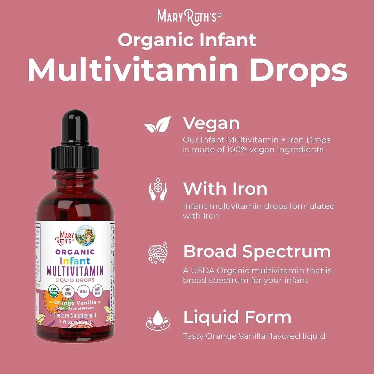MaryRuth Organics | USDA Organic Multivitamin Liquid Drops | Immune Support Liquid Vitamins | Sugar Free, Vegan, Non-GMO | 2 fl oz