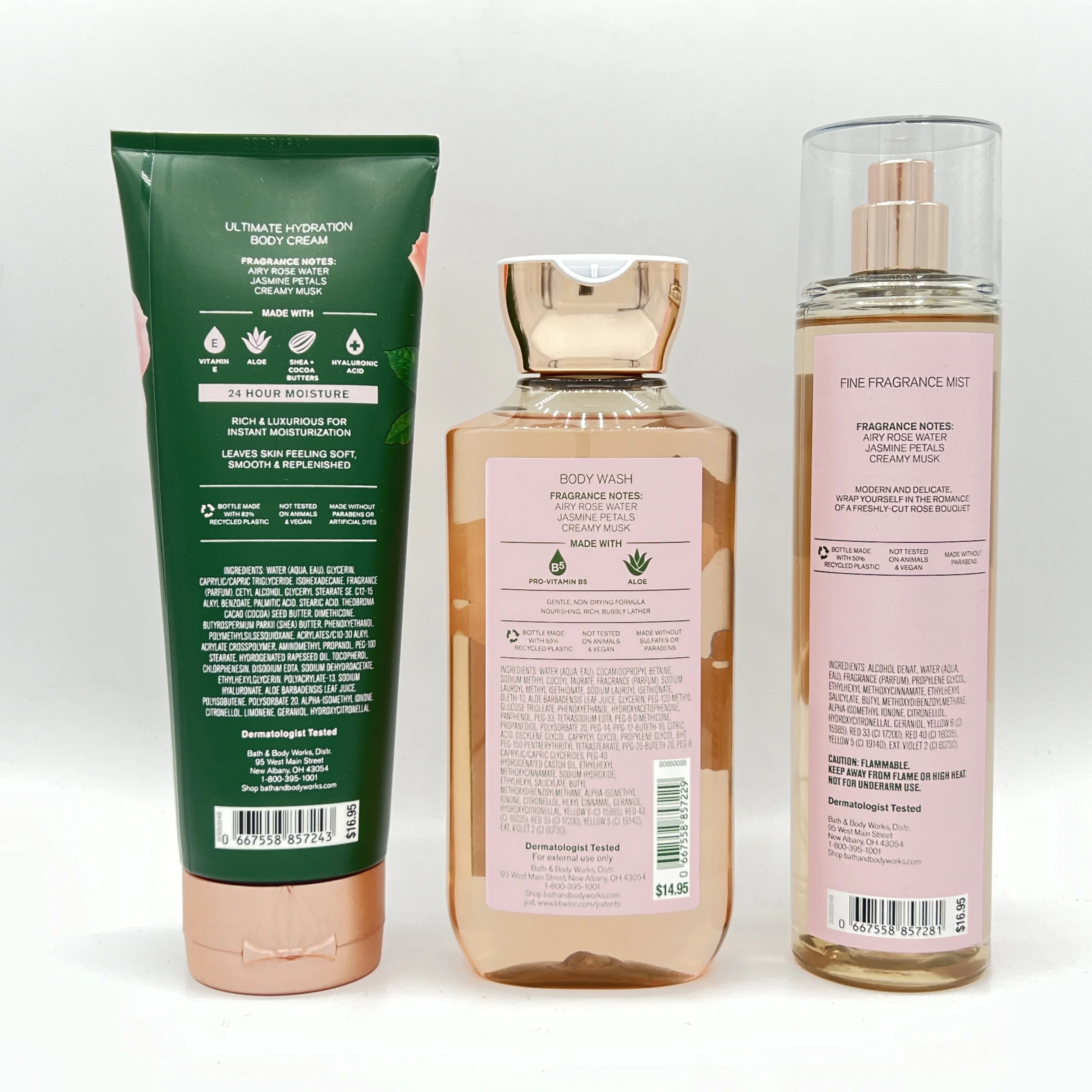 Bath & Body Works ROSE Ultimate Hydration Body Cream, Body Wash and Fine Fragrance Mist 3-Piece Bundle