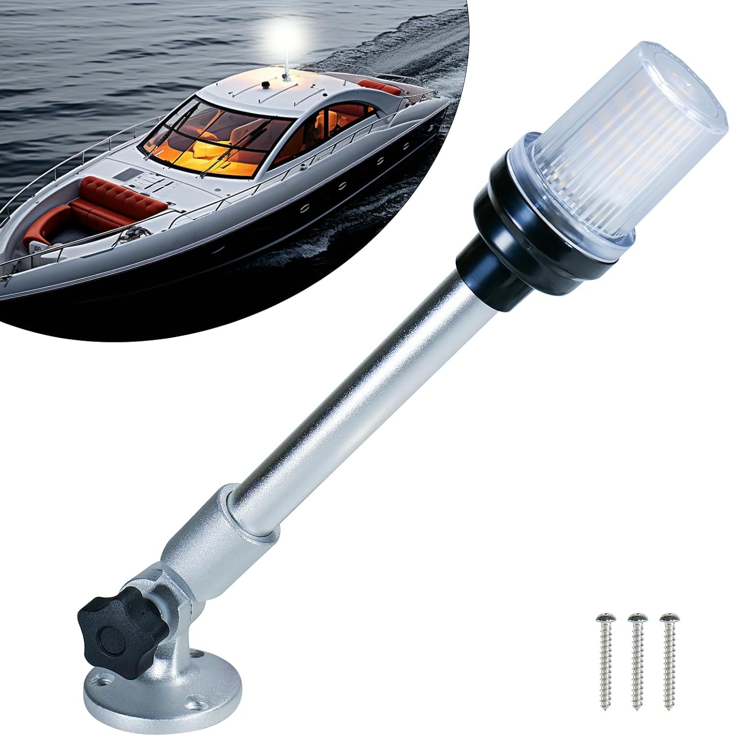 DC12-24V 12 Inch LED Fold Down Boat Anchor Light Stern Light Navigation Lamp Waterproof for Pontoon and Fishing Boat