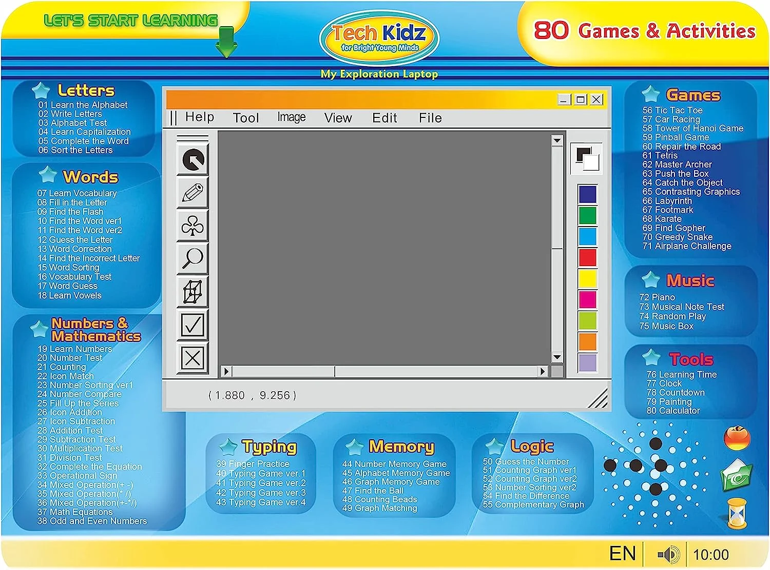 Tech Kidz My Exploration Toy Computer Children’s Educational Interactive Laptop, 80 Challenging Games and Activities, LCD Screen, Keyboard and Mouse Included ( Blue ), Ages 5+