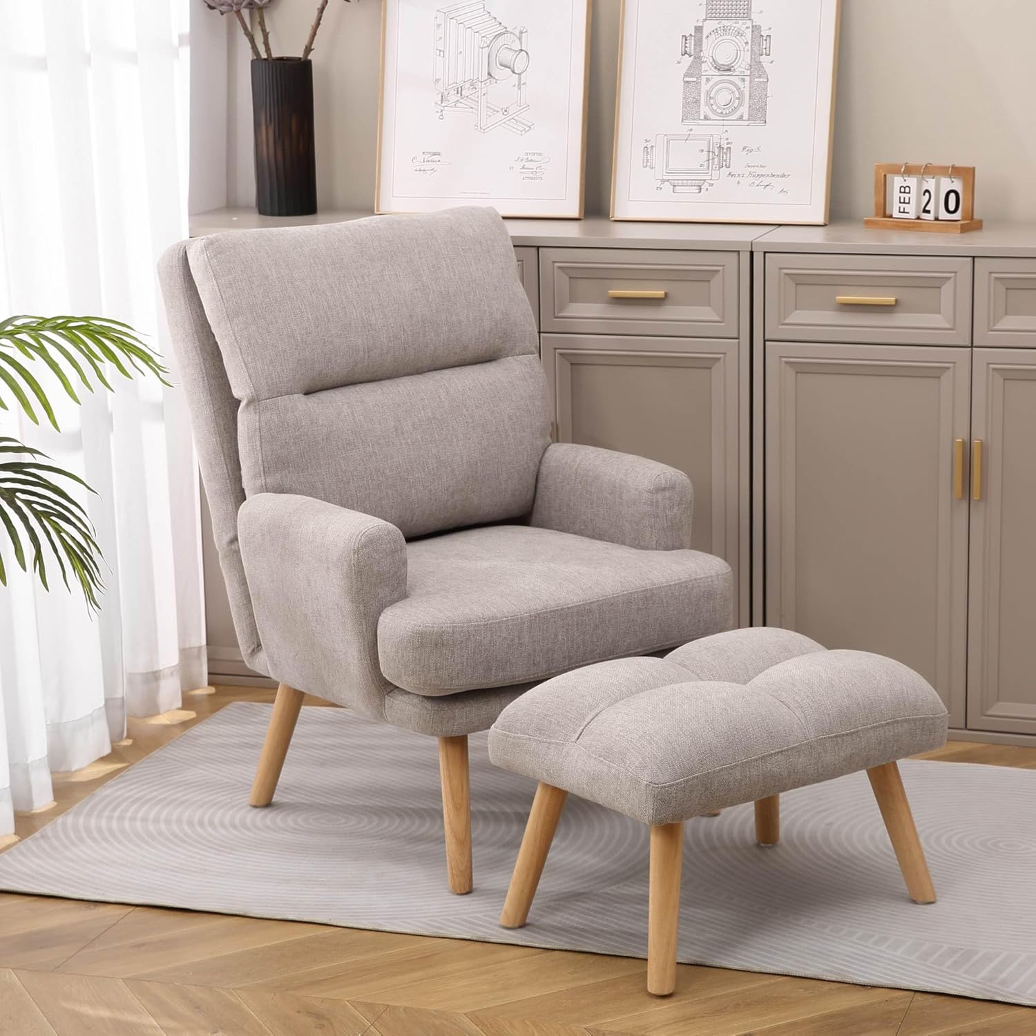 Sit Back and Relax in Style with Our ComfyCozy Decorative Chair Set - Featuring Footstool, Adjustable Backrest, and Wooden Legs - The Ultimate Armchair Experience!