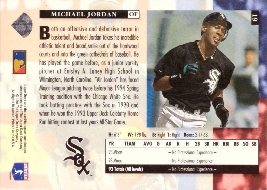 1994 Upper Deck Baseball #19 Michael Jordan Rookie Card