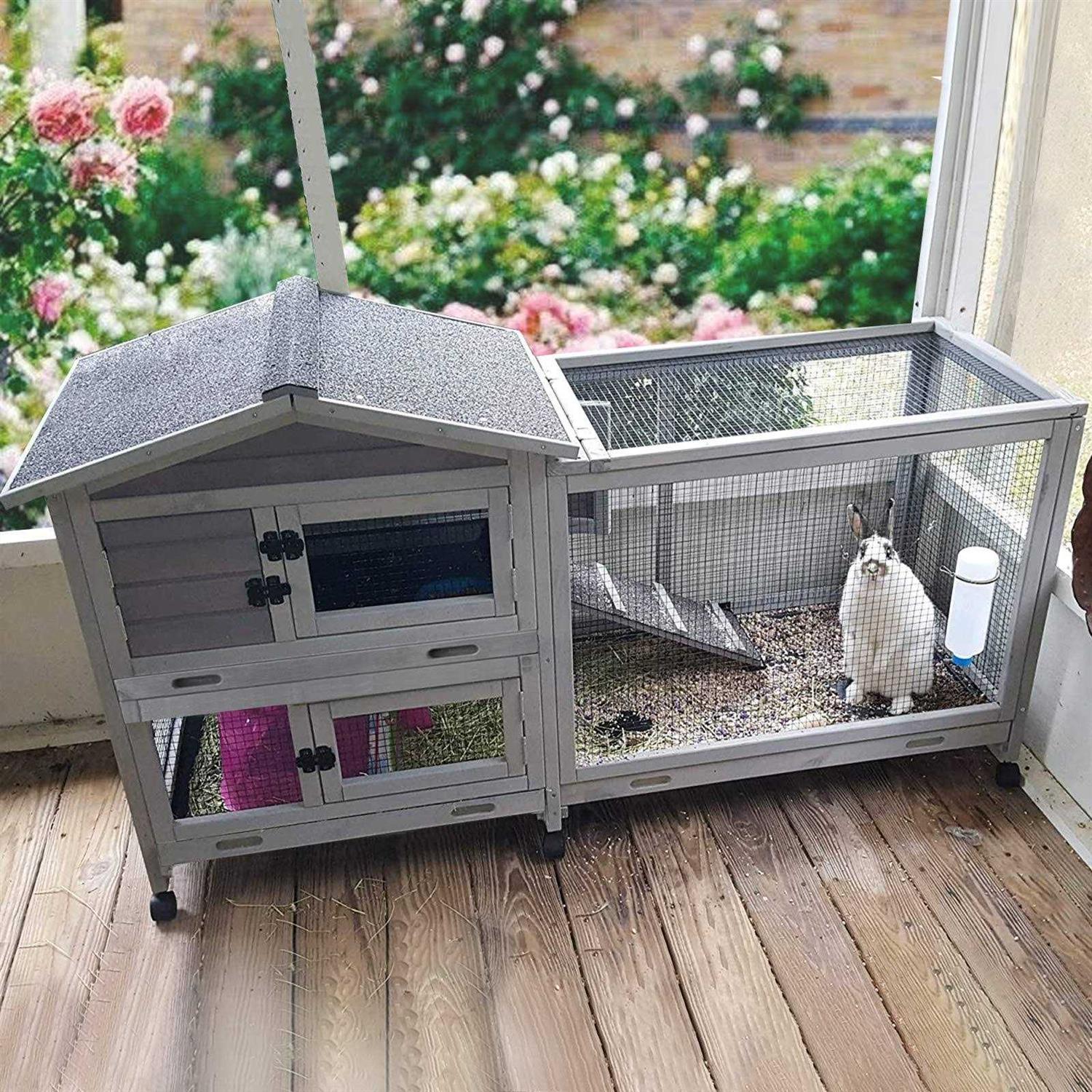 Aivituvin Rabbit Hutch Outdoor Indoor Rabbit Cage Chikcen Coop with Casters Guinea Pig Cage with 3 Deep No Leakage Pull Out Tray - Pet Supplies online store