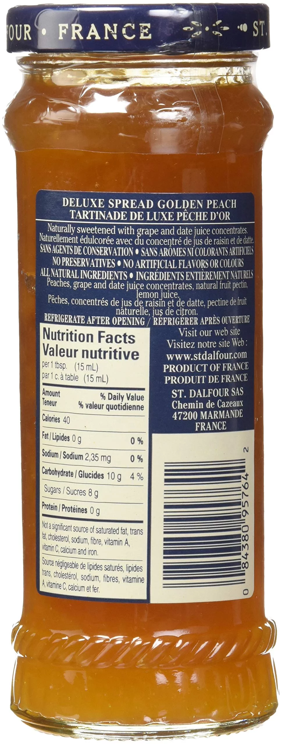 Charles Jacquin-St.Dalfour Consrv, Peach, 100% Fruit, 10-Ounce (Pack of 6)