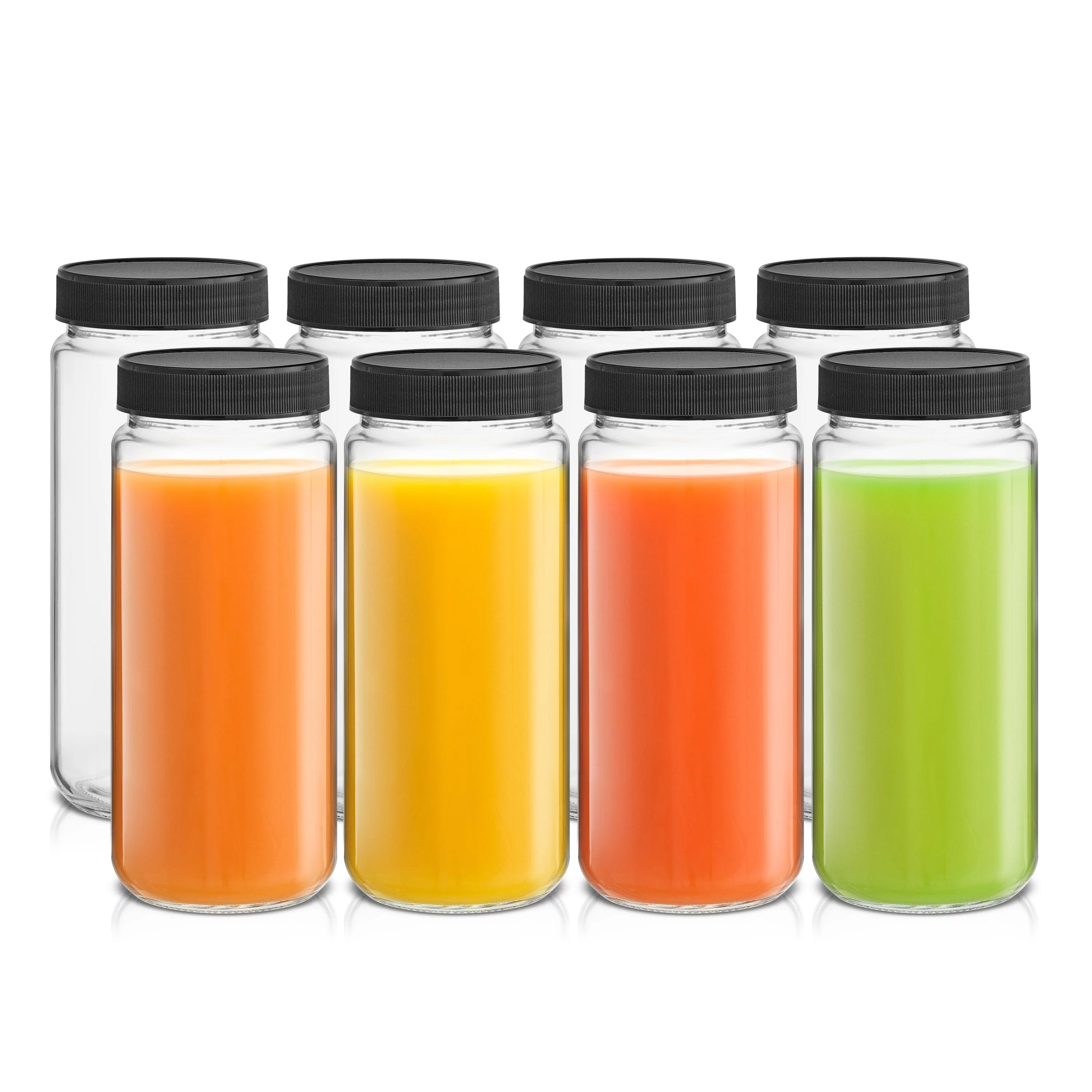 JoyJolt Glass Juice Bottles, Leakproof Glass Bottles with BPA Free Lids, Glasses for Juice, Set of 8 Juice Containers