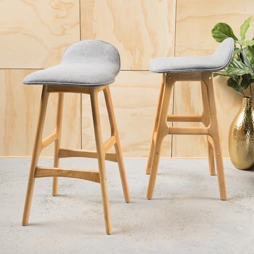 Mid-Century Modern Upholstered Bar Stool Set of 2 Wood Counter Height Chairs with Footrests for Bar Areas Dining Areas Lounges and Small Spaces (Charcoal)