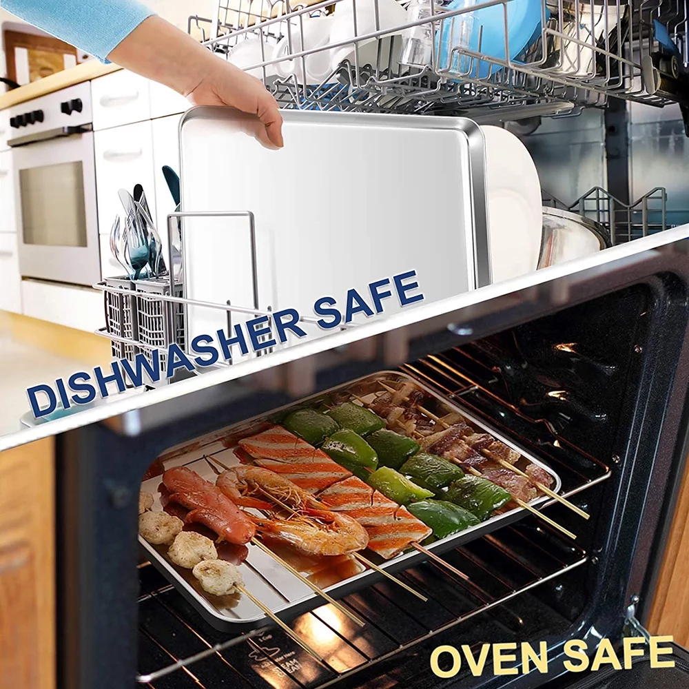 Vesteel Cookie Sheet Set of 3, Stainless Steel Baking Pans, Oven Bake Essentials Tray - 16 x12 x1 inches