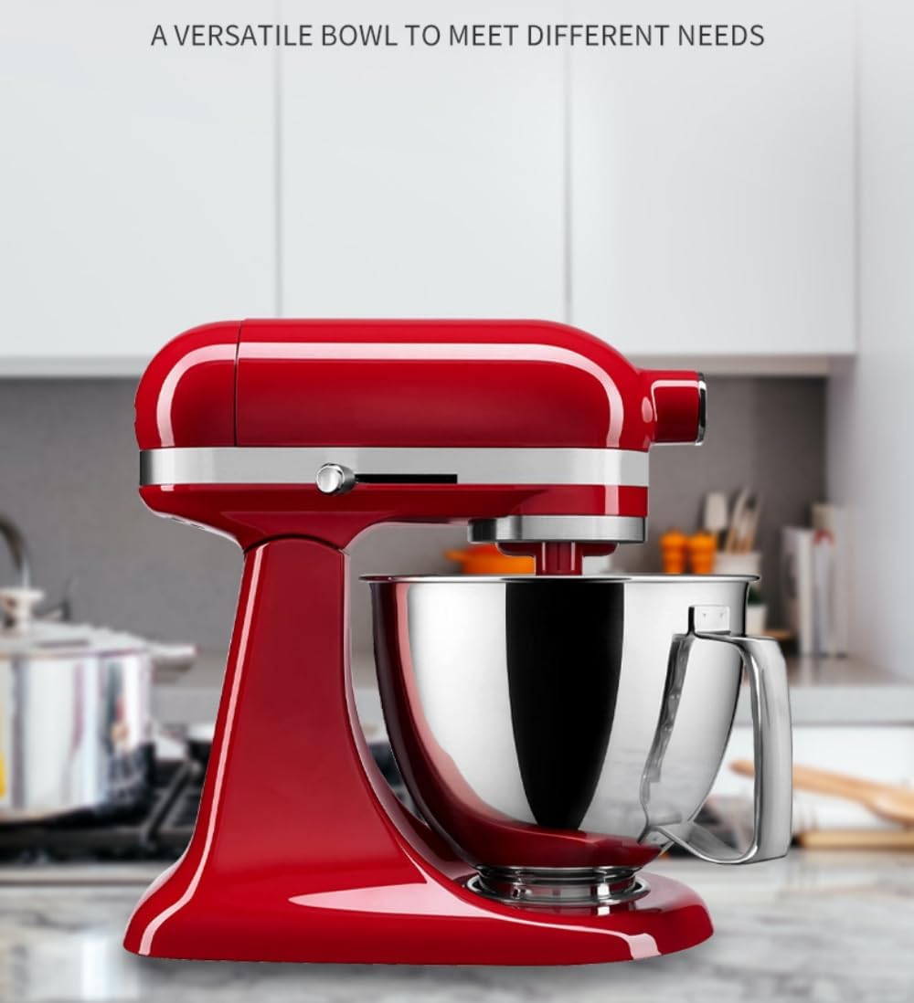 Mixer Bowl, Stand Mixer Classic Silver with a 4.5L Capacity, 304 Food-Grade Bowl Mixer for Baking, Mixing Bowl Replace for KitchenAid Classic&Artisan Tilt-Head Mixer, Sliver, N9S-OY9-Q40080