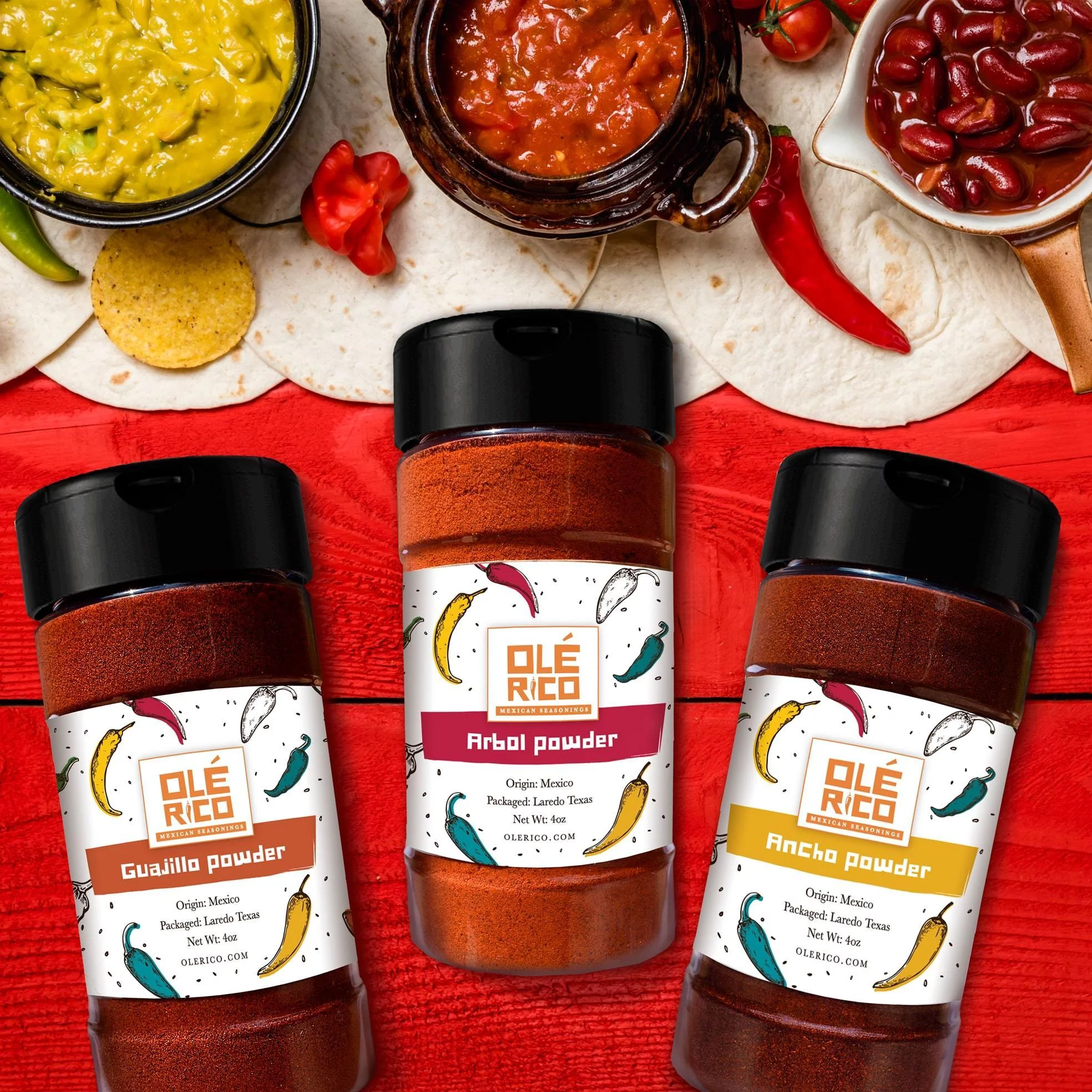 Chile Powder 3 Pack Bundle (12 oz Total) - Ancho, Guajillo, and Arbol - The Holy Trinity of Chiles, Made from Pure Dried Chiles - Great For Mexican Recipes - Packaged In Sealed Shaker By Ole Rico