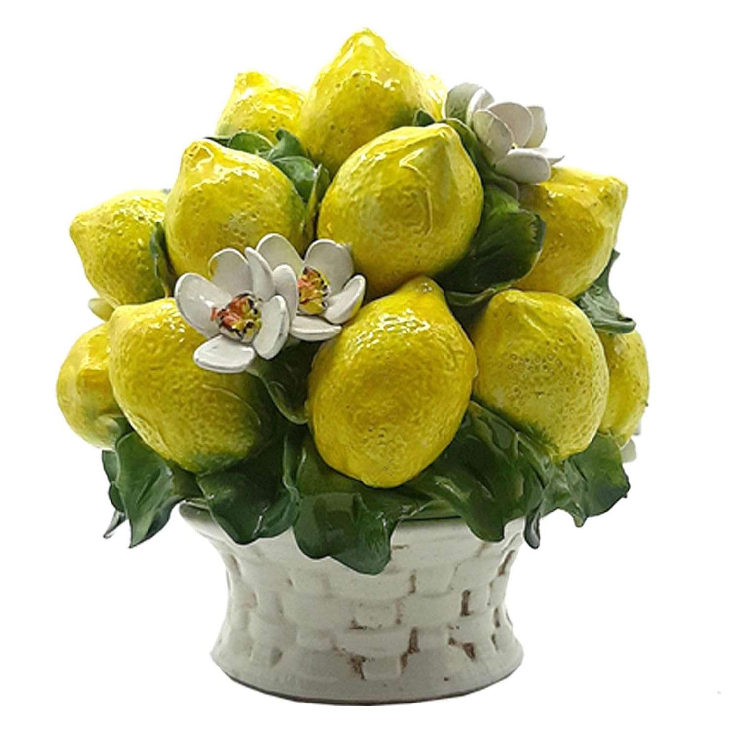 Italian Ceramic Lemons centerpieces for dining room table - 9 inches Tall Hand Made Centerpiece table decorations - Made in ITALY - Italian Pottery decorative fruit basket for kitchen with Lemon