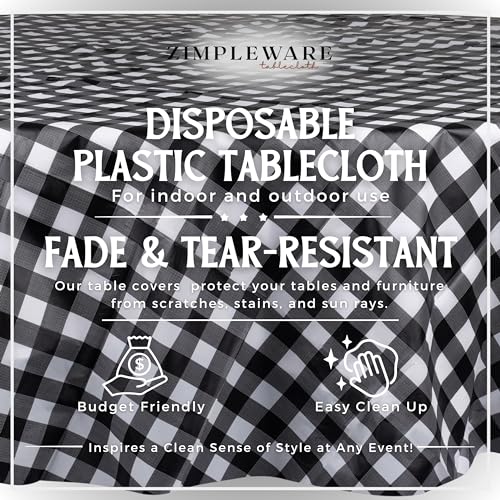 ZIMPLEWARE Premium Red Gingham Checkered Plastic Table Cloth Disposable (12 Pack) Round Tablecloth (84in) Party Table Cloths Disposable, Perfect Table Cloth Round Cover for Any Table Up to 6 Feet
