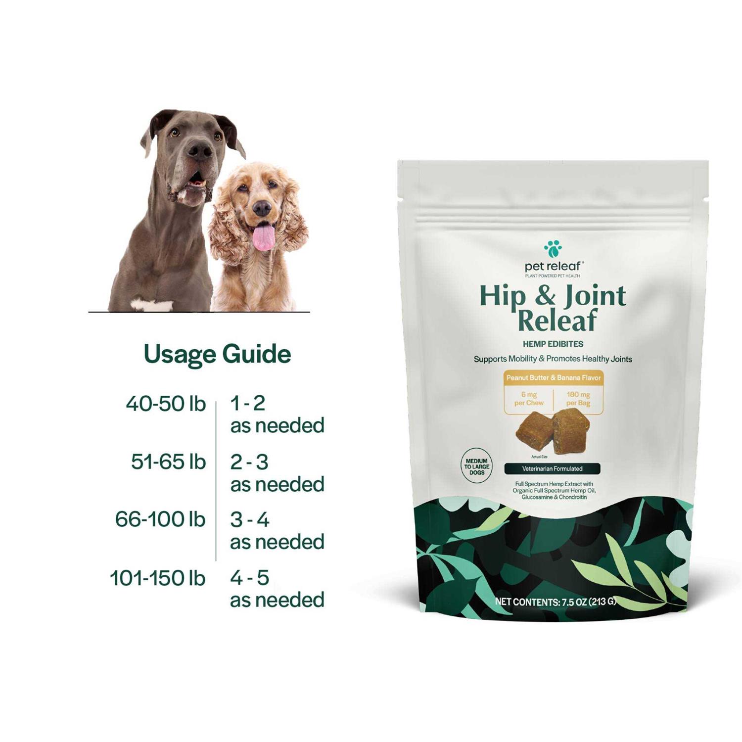 Pet Releaf Hip & Joint Releaf Edibites Peanut Butter & Banana Medium to Large Dogs - Pet Supplies online store