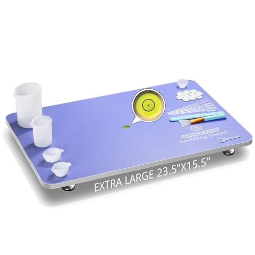 OMPERIO Extra Large Leveling Table for Epoxy Resin, 23.5'' x 15.5'' Adjustable leveling board for epoxy resin, Self leveling table with a tool kit for epoxy resin and Acrylic Pouring Tools (Blue)