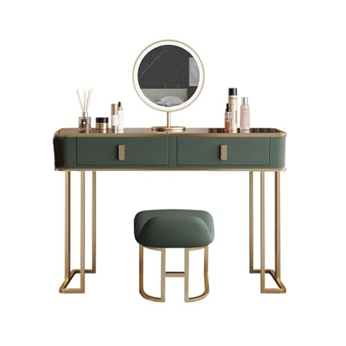 Dressing Table Dresser Storage Cabinet Bedside Table Bedroom Modern Minimalist Wood Makeup Table LED Mirror Green Luxury Makeup Table Penteadeira(with Cabinet,80cm)
