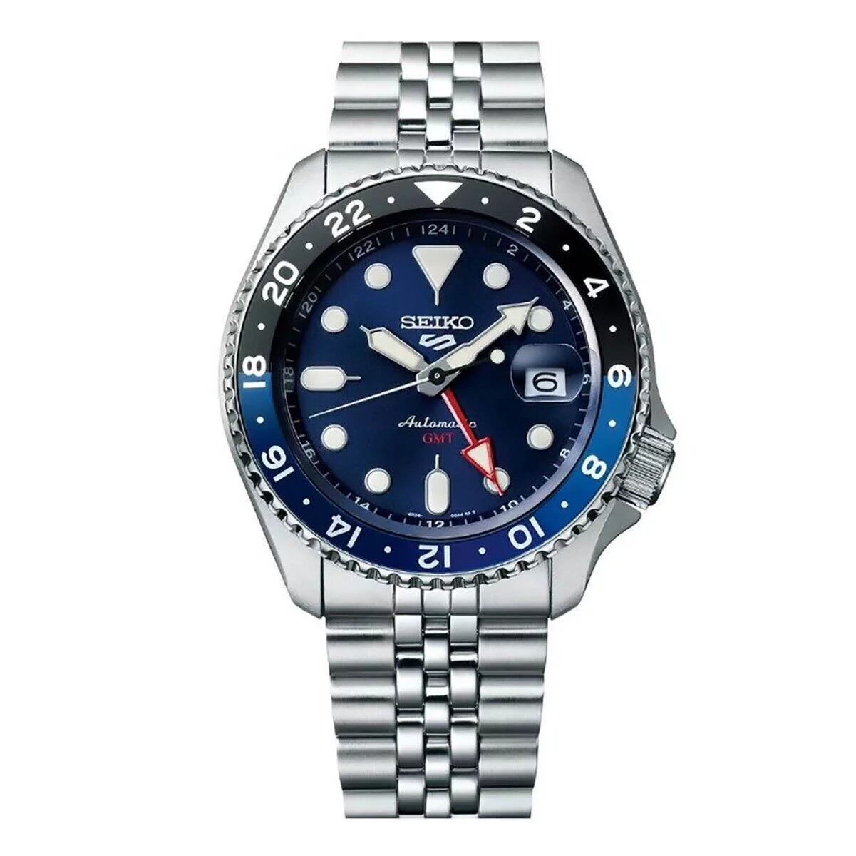 Seiko 5 Watch GMT Black and Blue Bezel