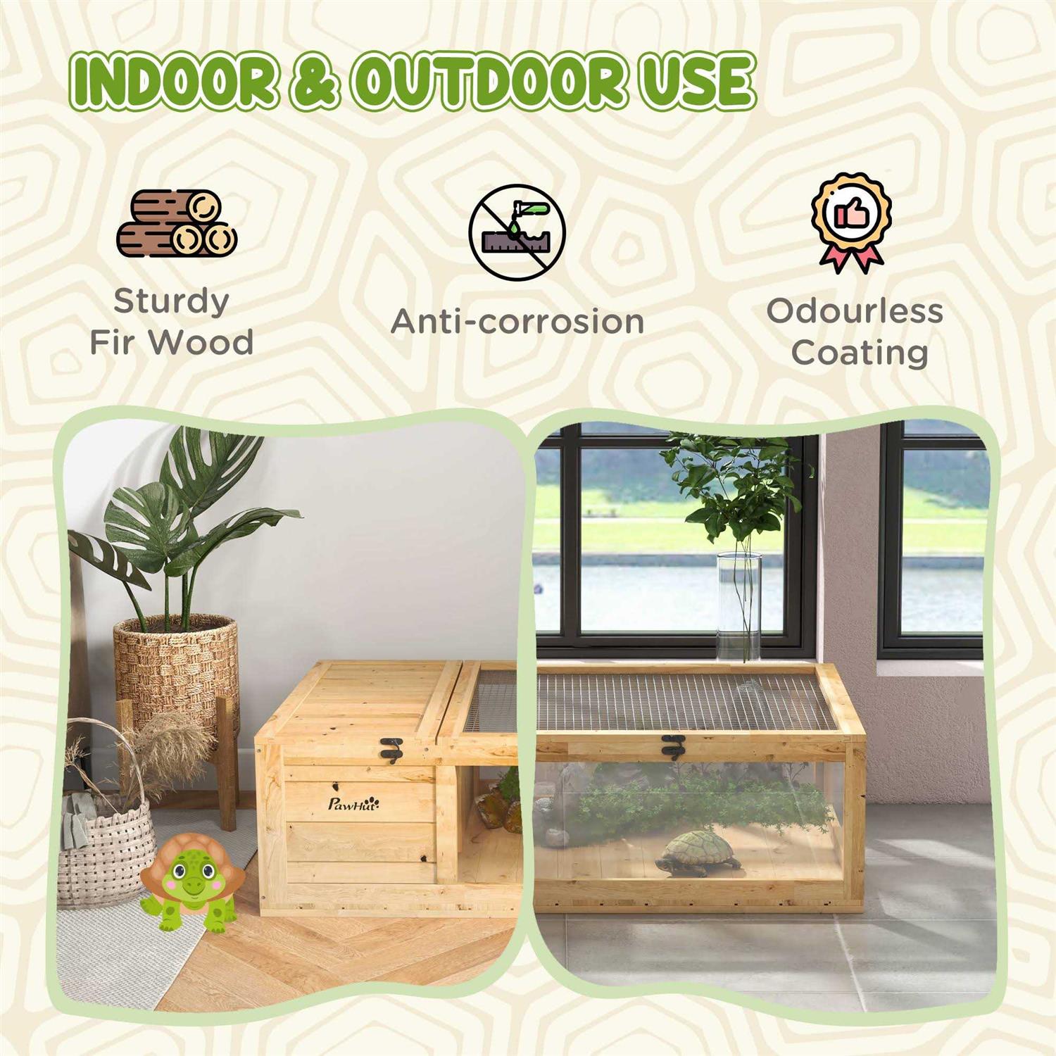 PawHut Wooden Tortoise House Turtle Habitat Enclosure Outdoor Reptile Cage - Pet Supplies online store