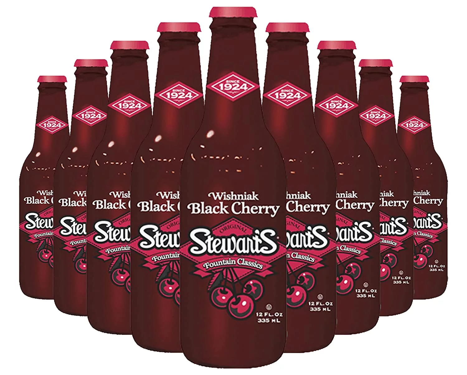 Stewart's Wishniak Black Cherry Soda, 12 fl oz (12 Glass Bottles), All Natural Family Pack Drink