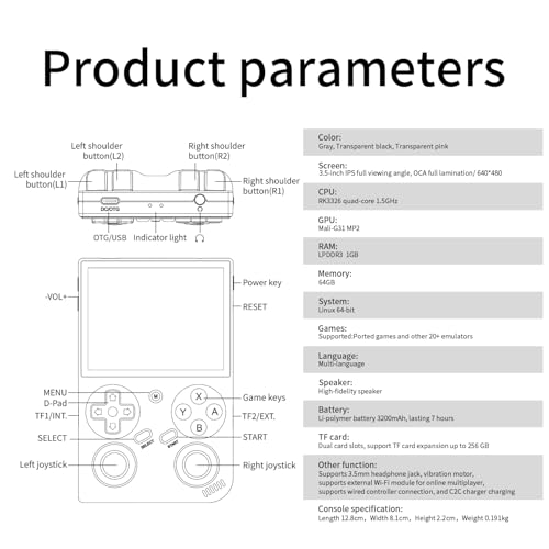 G350 Retro Game Console,Linux System RK3326 G350 Handheld Game Console Built-in 64G TF Card 4371 Games,3.5-inch IPS Screen, WiFi, Bluetooth 4.2, HDMI Output, 3200mAh Battery