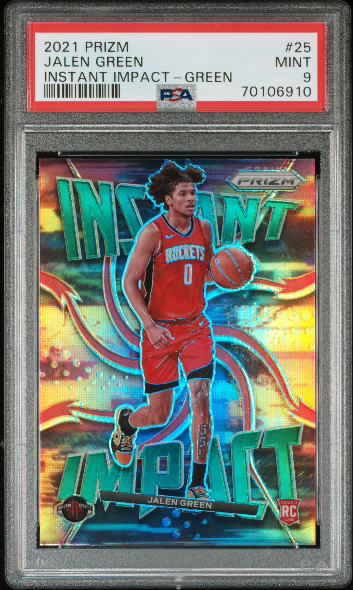 Jalen Green Rockets 2021 Panini Prizm Instant Impact Green Rookie Card #25 PSA 9