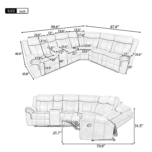 Manual Set, Premium L-Shaped Faux Leather Recliner Corner Sectional Couch with Console & Cup Holders for Living Room Sofas para Sala, A-Black aa