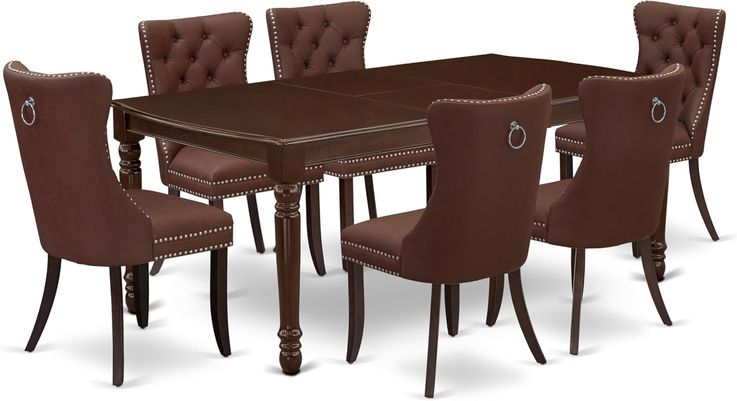East West Furniture Dover 7 Piece Dining Room Set Consists of a Rectangle Wooden Table with Butterfly Leaf and 6 Upholstered Chairs, 42x78 Inch, Mahogany