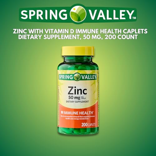 Zinc, Zinc 50mg, Immune Health, Dietary Supplement, 200 caplets + (KP+ Sticker) (Pack of 2)