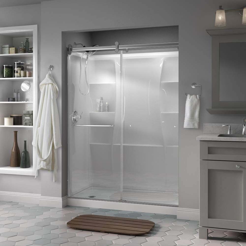 Delta Shower Doors SD3172704 Windemere Semi-Frameless Contemporary Sliding Door 60in.x71in., Nickel Track