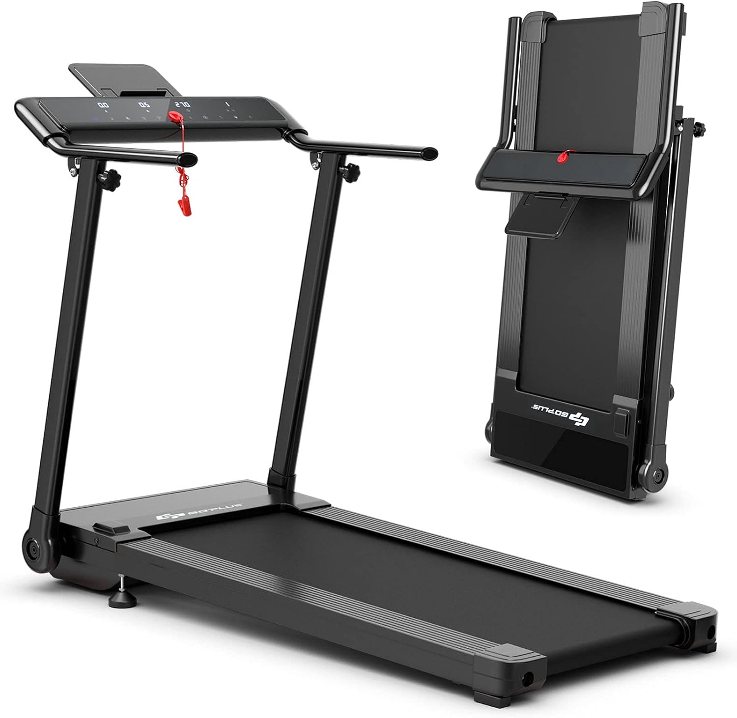 Goplus Folding Treadmill, Portable Electric Treadmill with LED Touch Screen, 12 Preset Programs, 2 Modes and Phone/Pad Holder, Compact Walking Jogging Running Machine for Home Office